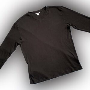 CALVIN KLEIN Vneck ribbed black stretch LONG SLEEVE shirt, LARGE